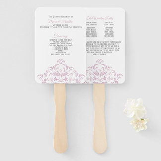 Pink and Grey Elegant Damask Wedding Program Fan