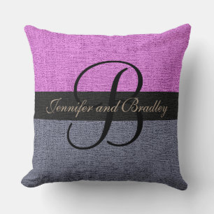 Pink and Grey Elegant Monogram Wedding Throw Pillow