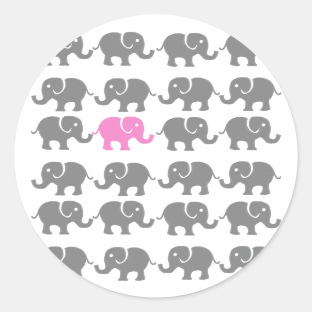 Pink and Grey Elephant Art Classic Round Sticker (Front)
