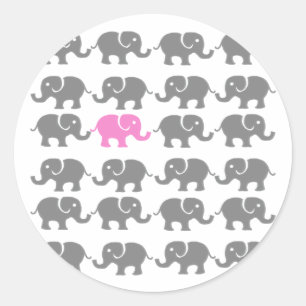 Pink and Grey Elephant Art Classic Round Sticker