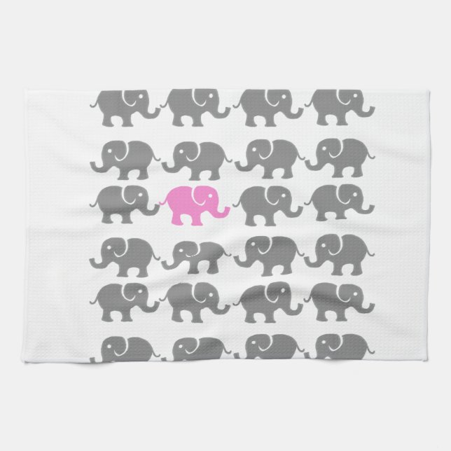 Pink and Grey Elephant Art Kitchen Towel (Horizontal)
