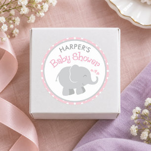 Pink and Grey Elephant Baby Girl Shower Classic Round Sticker