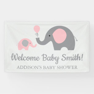 Pink and Grey Elephant Baby Shower Banner Poster