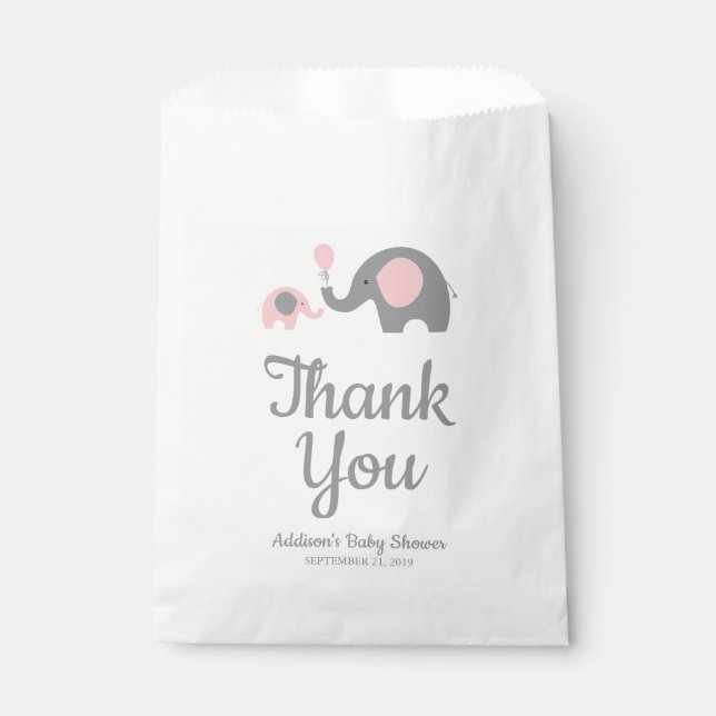 Pink and Grey Elephant Baby Shower Favour Bags (Front)