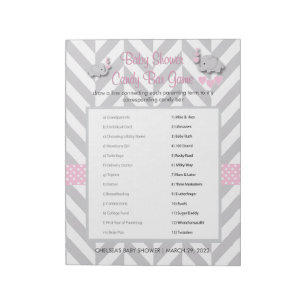 Pink and Grey Elephant Baby Shower Game Notepad