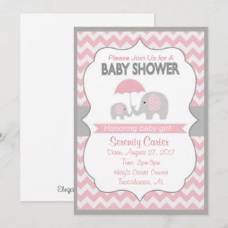 Pink and Grey Elephant Baby shower Invitations