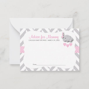 Pink and Grey Elephant Baby Shower SM - Advice Card