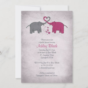 Pink and Grey Elephant Bridal Shower Invitation