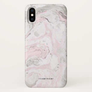 Pink And Grey Faux Marble Modern Personalized iPhone X Case
