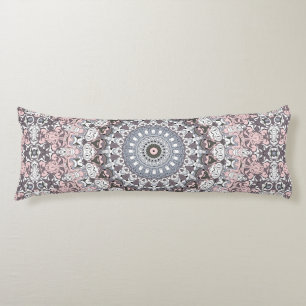 Pink and Grey Feminine Medallion Pattern Body Pillow