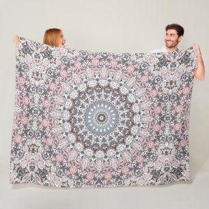 Pink and Grey Feminine Medallion Pattern Fleece Blanket