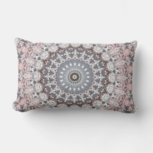 Pink and Grey Feminine Medallion Pattern Lumbar Pillow