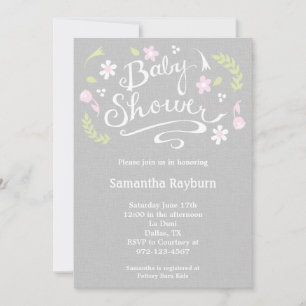 Pink and Grey Floral Baby Shower Invitation