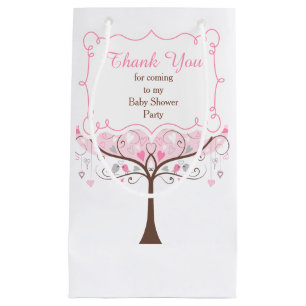 Pink and Grey Floral Bird Baby Shower Thank You Small Gift Bag