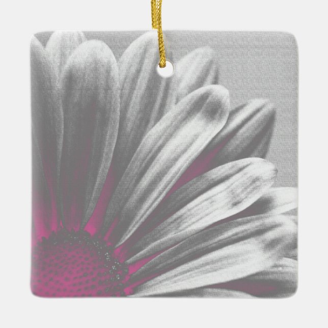 Pink and Grey Floral Highlights Wedding Ceramic Ornament (Front)