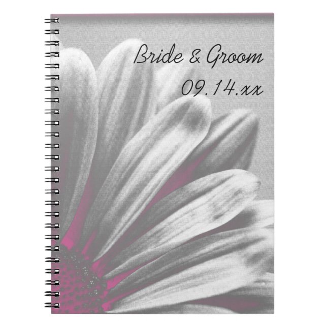 Pink and Grey Floral Highlights Wedding Notebook (Front)