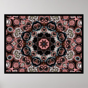 Pink and Grey Floral Kaleidoscope Poster
