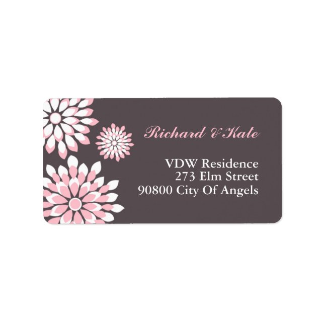 Pink and Grey Floral Pattern Address Label (Front)