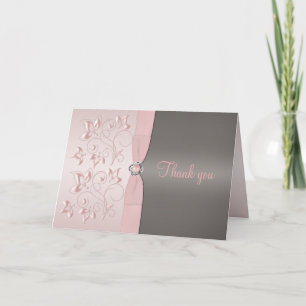 Pink and Grey Floral Thank You Card