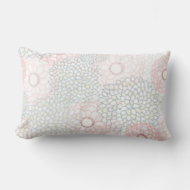 Pink and Grey Flower Burst Design Lumbar Pillow (Front)