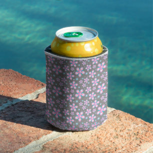 Pink and Grey Geometric Florals Can Cozy Cooler