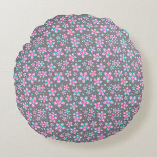 Pink and Grey Geometric Florals Round Pillow