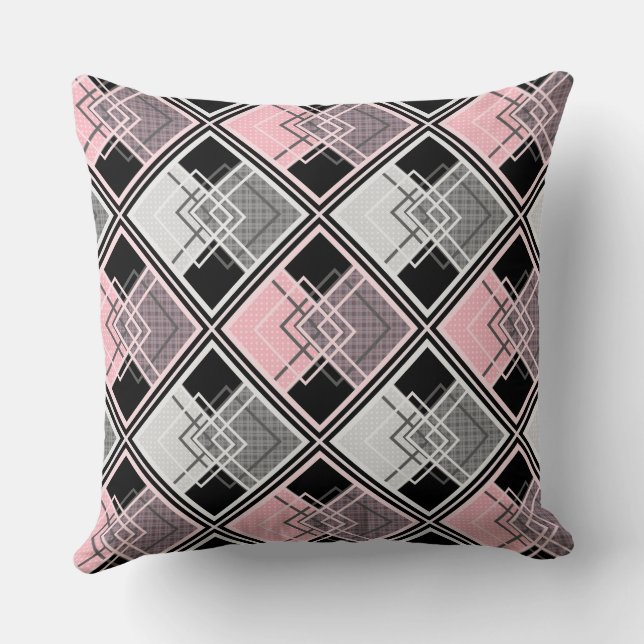  Pink and grey geometric patchwork #patchwork  Throw Pillow (Back)