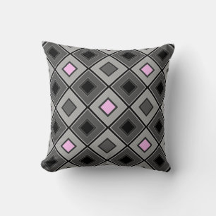 Pink and grey geometric pattern in a cage throw pillow