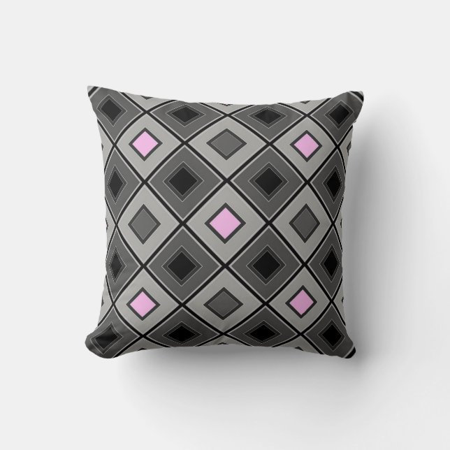 Pink and grey geometric pattern in a cage throw pillow (Front)