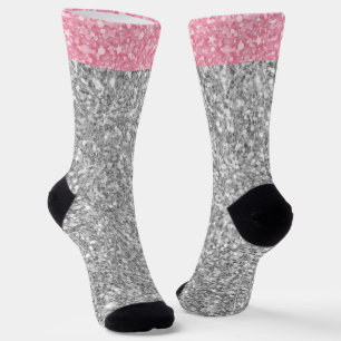 Pink And Grey Glitter  Socks