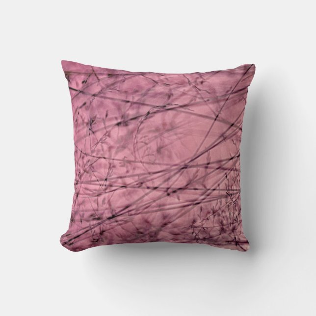 Pink and Grey Grass Plantscape Throw Pillow (Front)