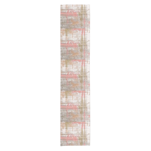 Pink and Grey Grunge Artistic Abstract Short Table Runner (Front)