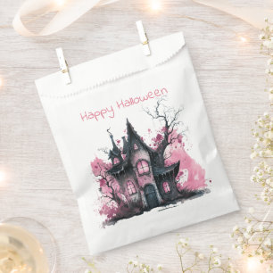 Pink and Grey Haunted House Happy Halloween Favour Bag