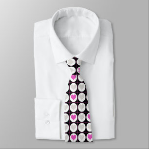 Pink and Grey Heart Grid Pattern Tie