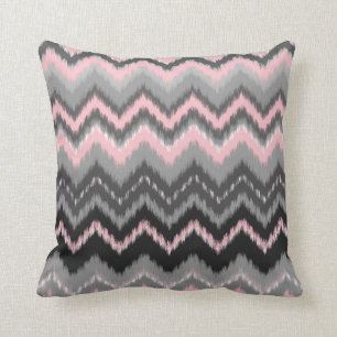 Pink and Grey Ikat Chevron Throw Pillow