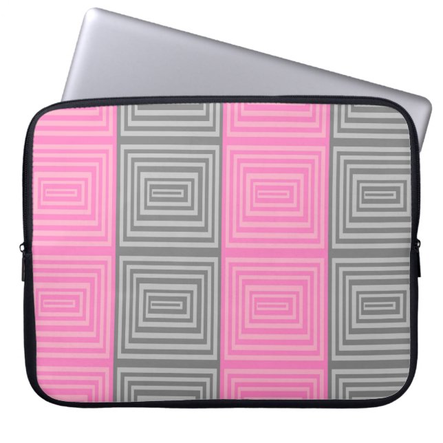 Pink and Grey Laptop Case With Abstract Design (Front)