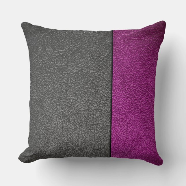 Pink and Grey Leather Throw Pillow (Front)