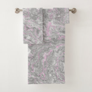 Pink and Grey Marble abstract Bath Towel Set