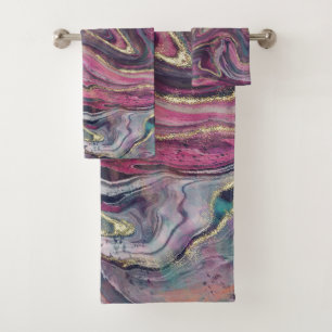 Pink and Grey Marble Abstract  Bath Towel Set