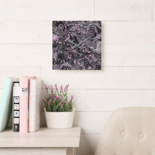 Pink and grey marble abstract square wall clock