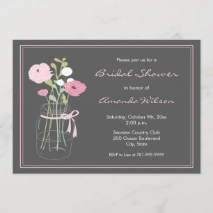 Pink and Grey Mason Jar Bridal Shower Invitation