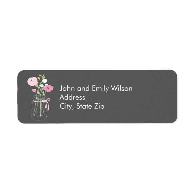 Pink and Grey Mason Jar Return Address Labels (Front)