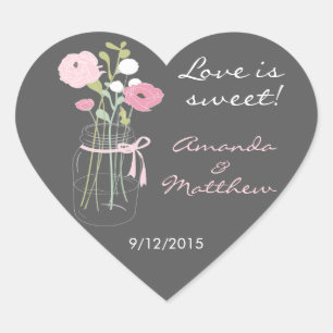 Pink and Grey Mason Jar Wedding Favour Stickers