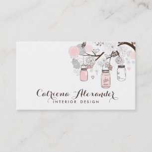 Pink and Grey Mason Jars Business Card