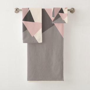 Pink and Grey Mid-century Modern Geometric  Bath Towel Set