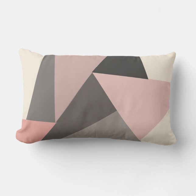 Pink and Grey Mid-century Modern Geometric  Lumbar Pillow (Front)