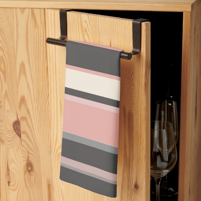 Pink and Grey Mid-century Modern Stripes   Kitchen Towel (Thirds Fold)