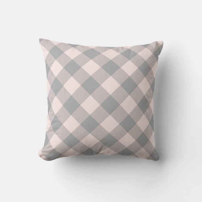 Pink and Grey modern buffalo check plaid pattern Throw Pillow (Front)