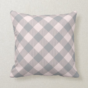 Pink and Grey modern buffalo check plaid pattern Throw Pillow