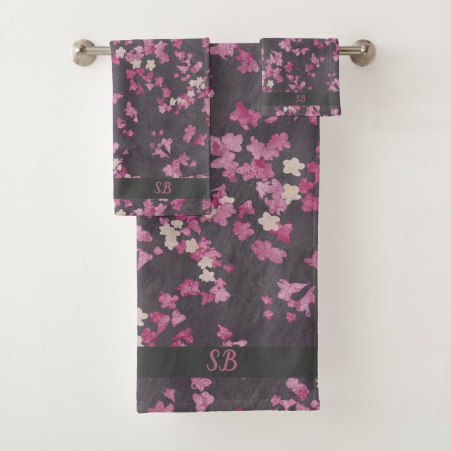 Pink and Grey Monogram  Bath Towel Set (Insitu)